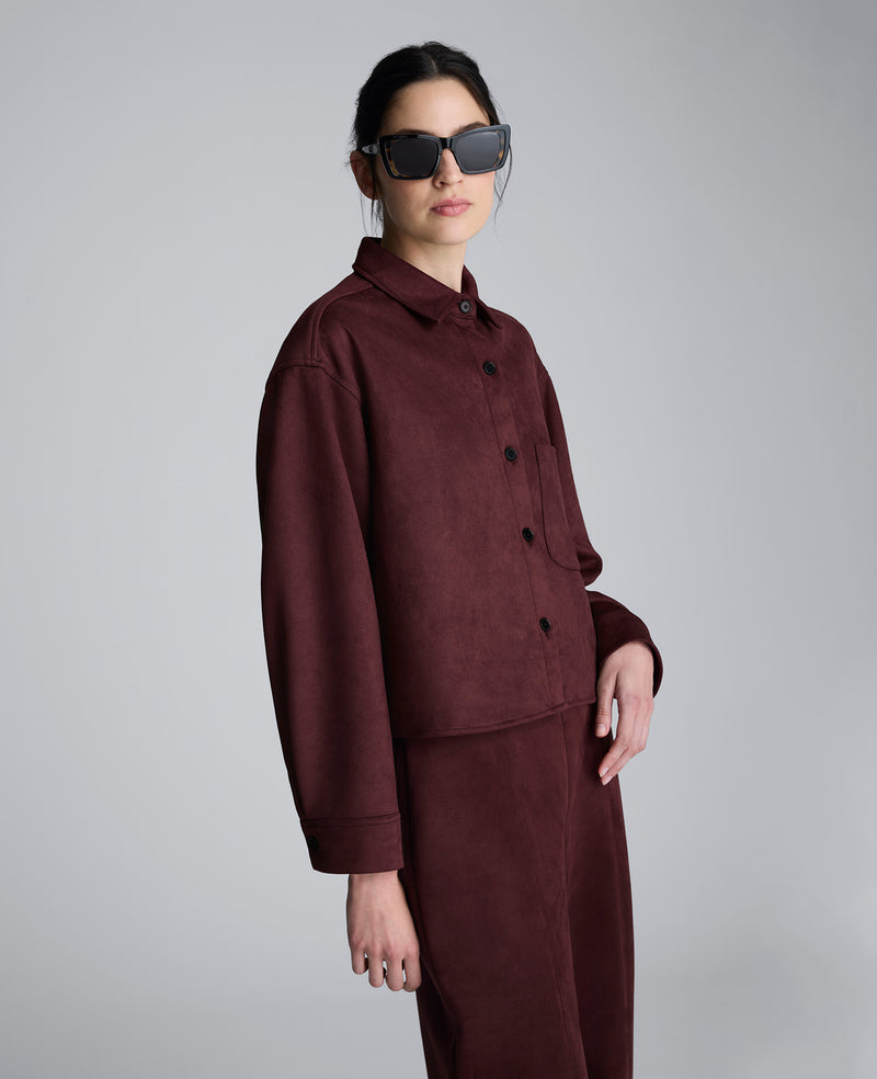 Kenneth Cole - Faux Suede Button Front Cropped Knit Shirt WOMENS KNITS for Women