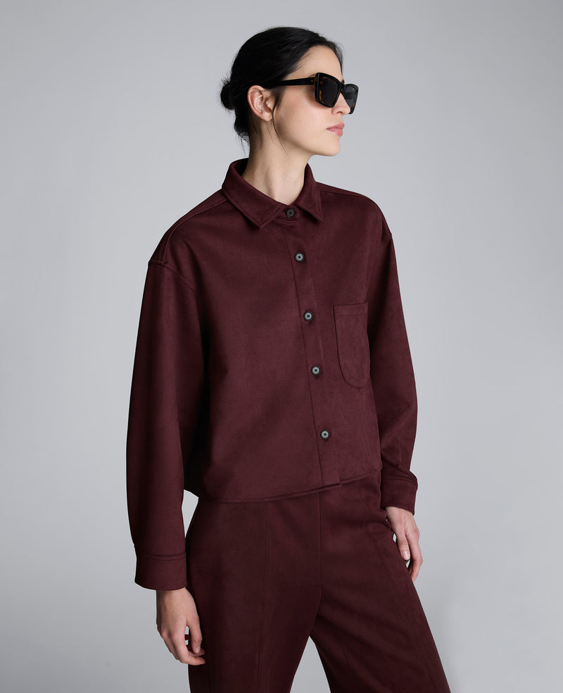 Kenneth Cole - Faux Suede Button Front Cropped Knit Shirt WOMENS KNITS for Women