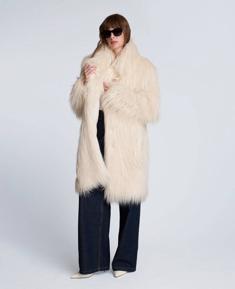 Shop Faux Fur Midi Jacket in Oyster | Kenneth Cole