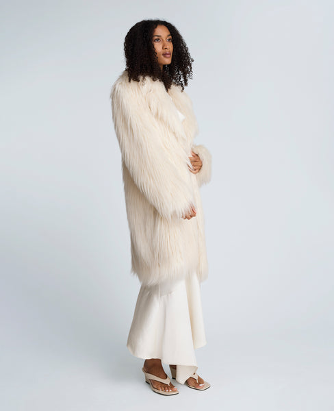Shop Faux Fur Midi Jacket in Oyster | Kenneth Cole