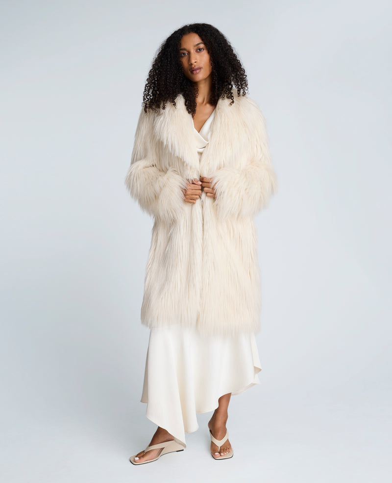 Shop Faux Fur Midi Jacket in Oyster | Kenneth Cole