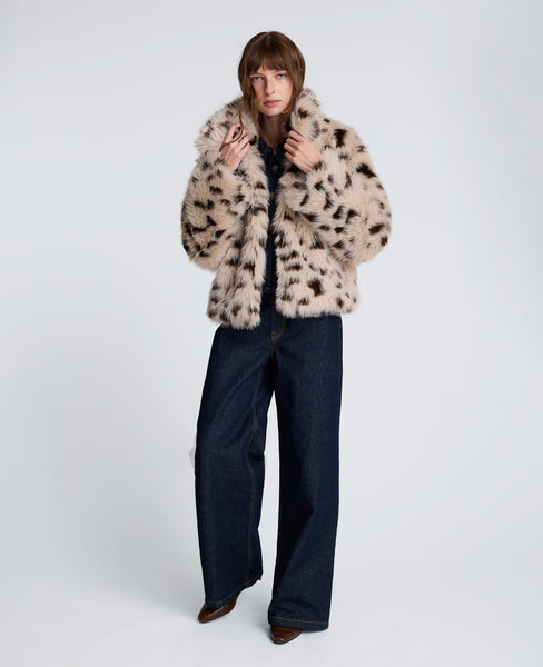 Faux Fur Cropped Coat Natural/Brown Multi | Kenneth Cole