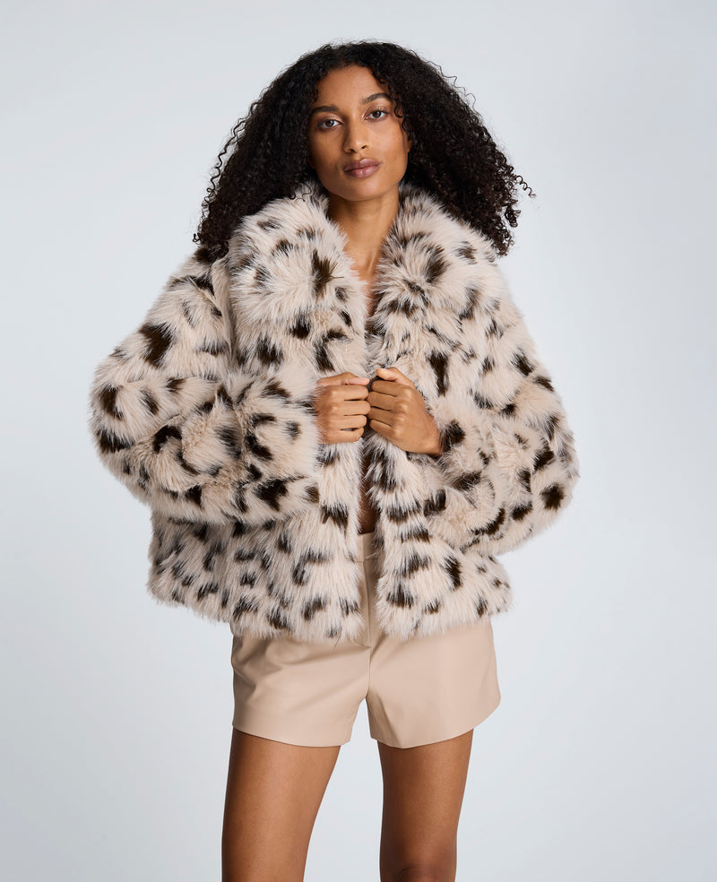 Faux Fur Cropped Coat Natural/Brown Multi | Kenneth Cole