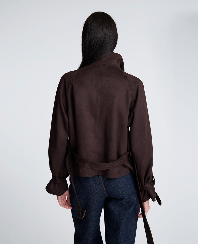 Kenneth Cole - Faux Suede Cropped Belted Trench Jacket WOMENS JACKET for Women