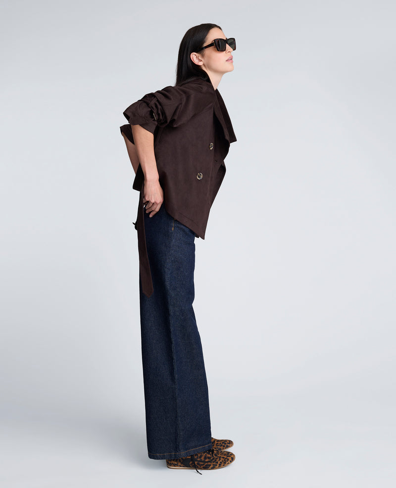 Kenneth Cole - Faux Suede Cropped Belted Trench Jacket WOMENS JACKET for Women