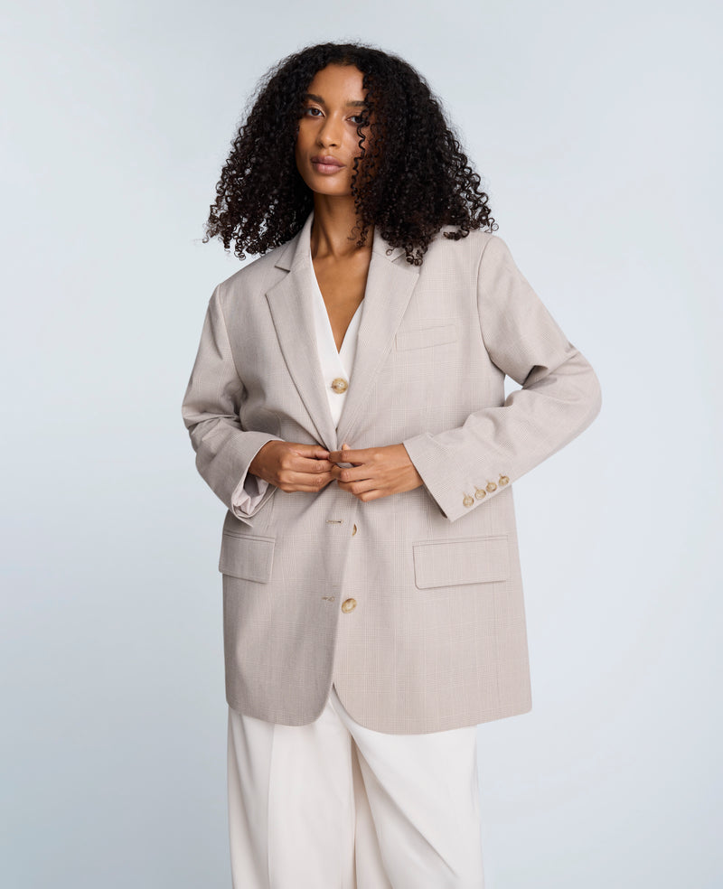 Kenneth Cole - Plaid Three Button Boyfriend Jacket with Flap Pockets WOMENS JACKET for Women