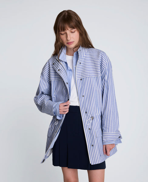 Striped Cinch Waist Anorak Jacket
