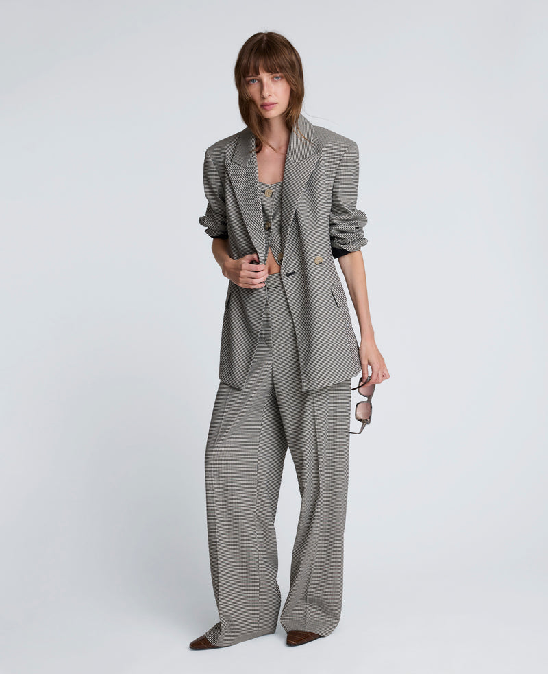 Kenneth Cole - Double-Breasted Flat Pocket Houndstooth Jacket WOMENS JACKET for Women