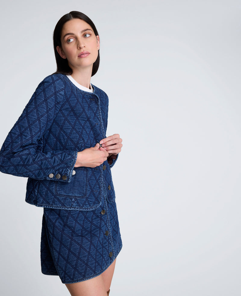 Kenneth Cole - Denim Quilted Collarless Jacket WOMENS JACKET for Women