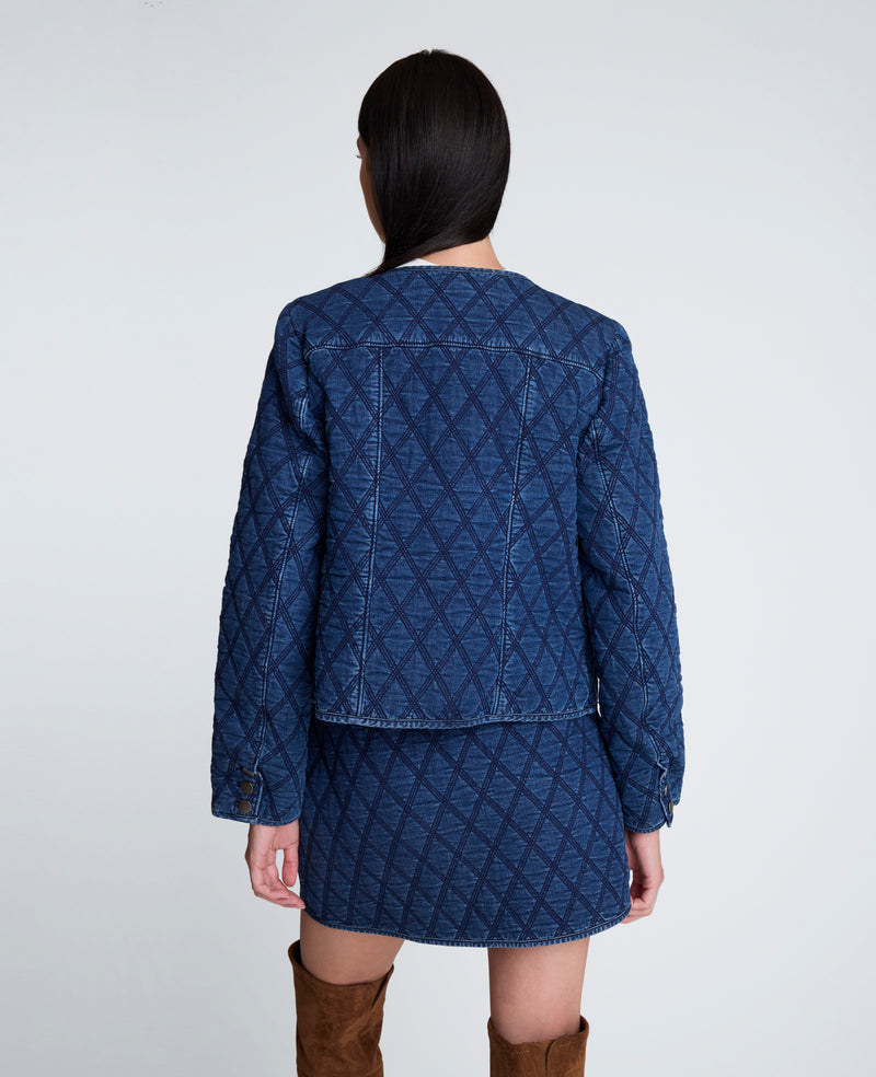 Kenneth Cole - Denim Quilted Collarless Jacket WOMENS JACKET for Women