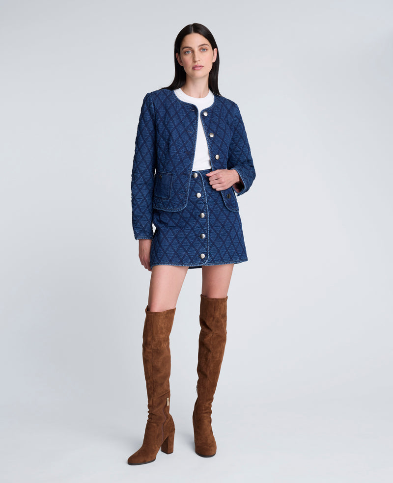 Kenneth Cole - Denim Quilted Collarless Jacket WOMENS JACKET for Women