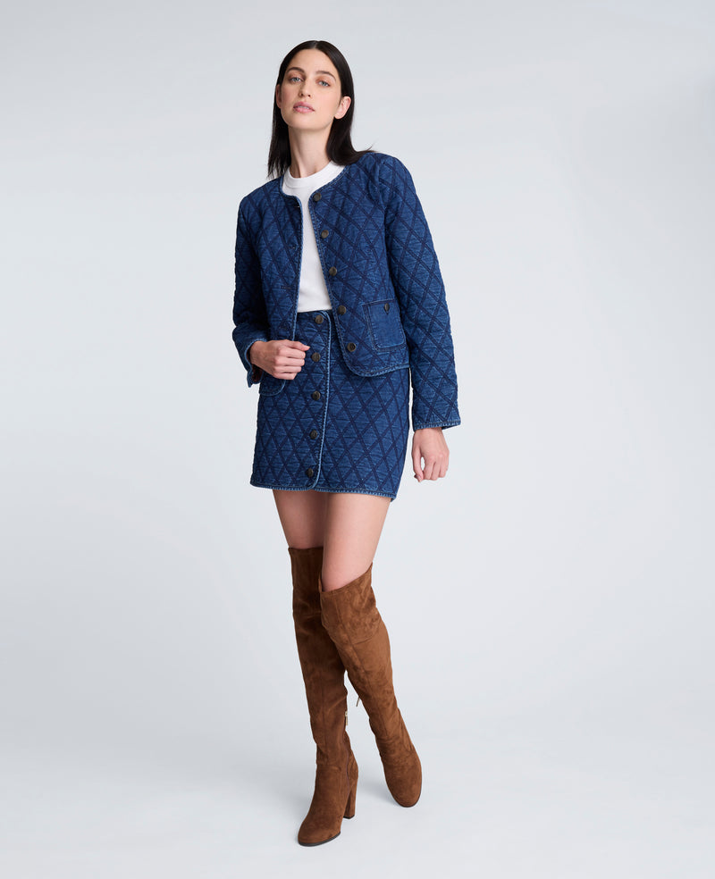 Kenneth Cole - Denim Quilted Collarless Jacket WOMENS JACKET for Women