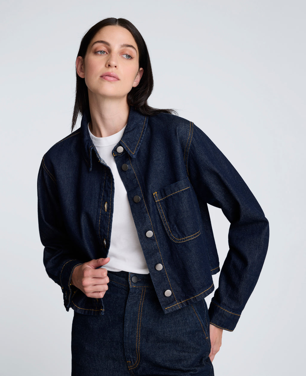 Kenneth Cole - Denim Cropped Button Up Shirt WOMENS DENIM for Women 