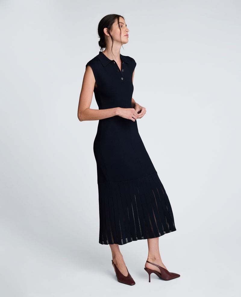 Kenneth Cole - Polo Neck Sweater Dress with Sheer Hem Inserts WOMENS DRESS for Women