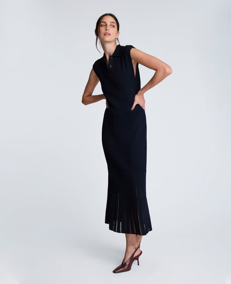 Kenneth Cole - Polo Neck Sweater Dress with Sheer Hem Inserts WOMENS DRESS for Women