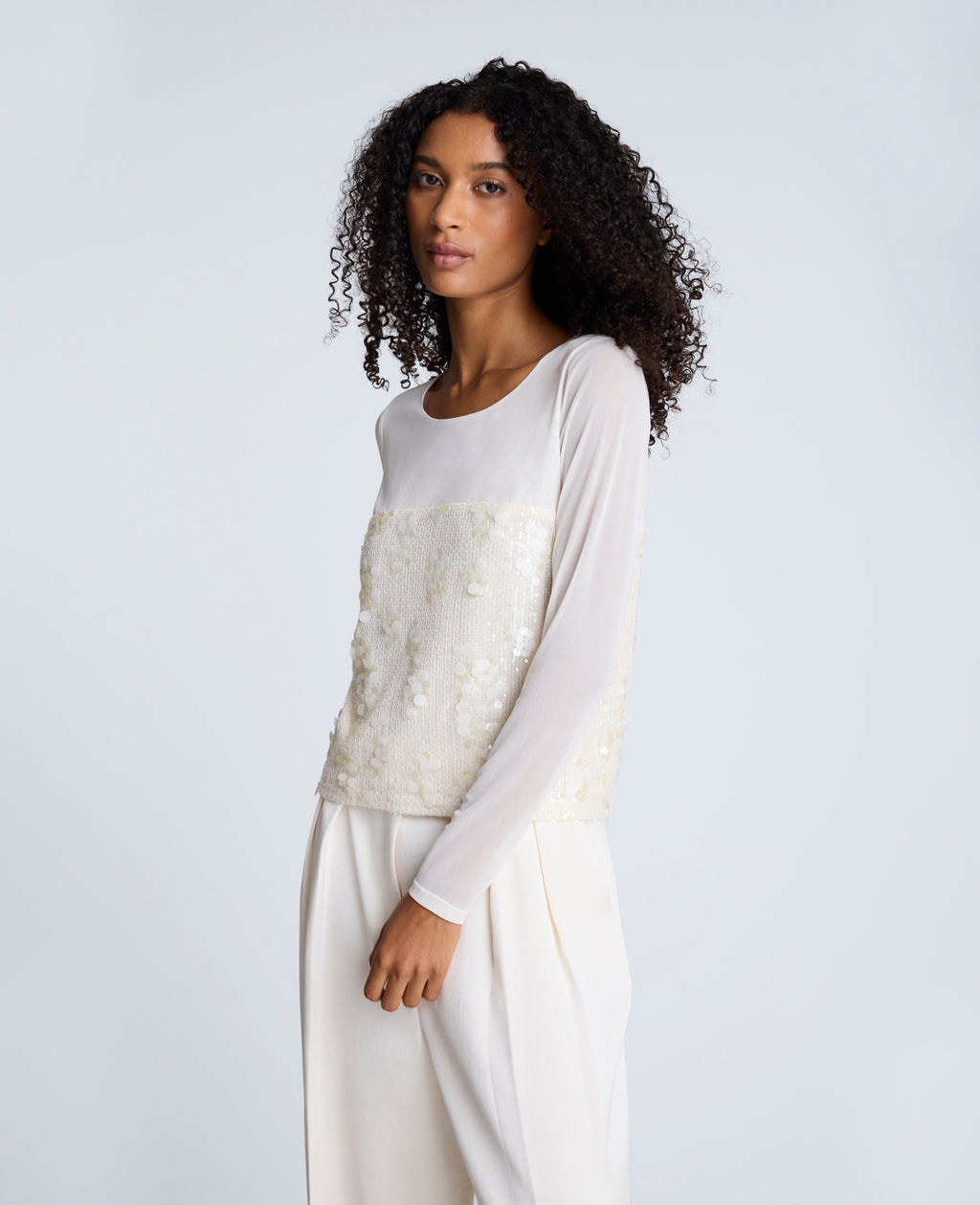 Kenneth Cole - Sequin Mesh Long Sleeve Top WOMENS KNITS for Women 