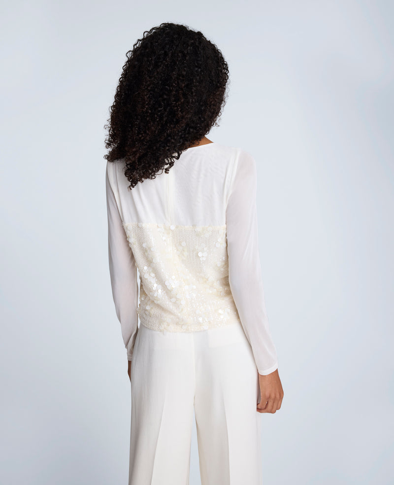 Kenneth Cole - Sequin Mesh Long Sleeve Top WOMENS KNITS for Women