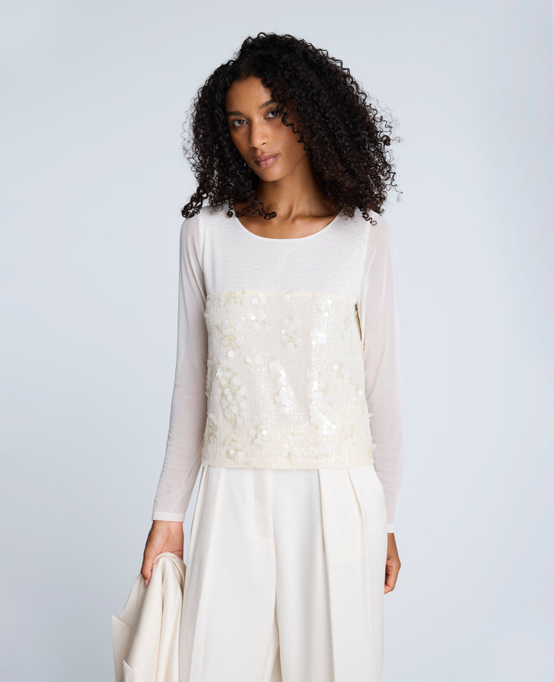 Kenneth Cole - Sequin Mesh Long Sleeve Top WOMENS KNITS for Women