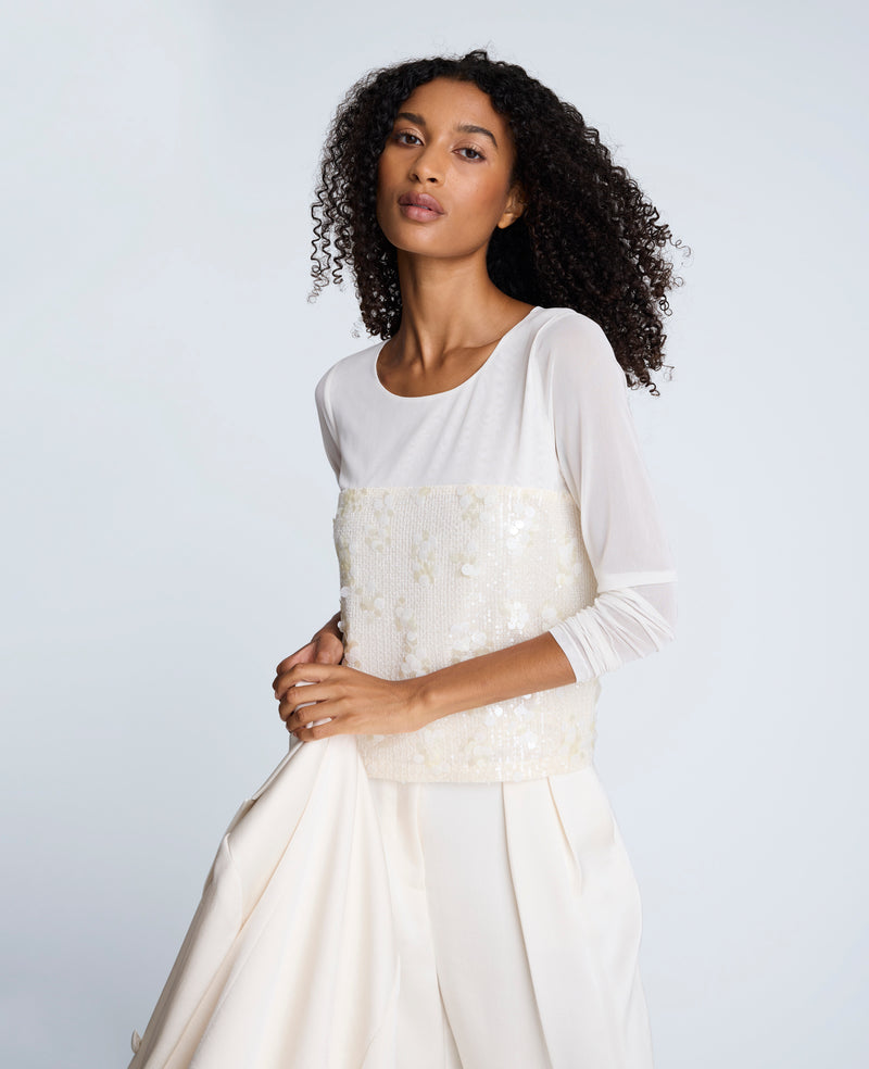 Kenneth Cole - Sequin Mesh Long Sleeve Top WOMENS KNITS for Women