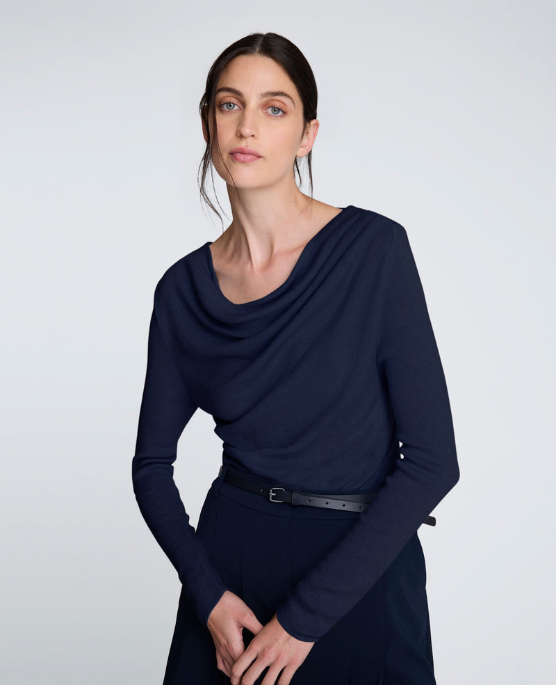 Kenneth Cole - Asymmetrical Drape Front Long Sleeve Sweater WOMENS SWEATER for Women