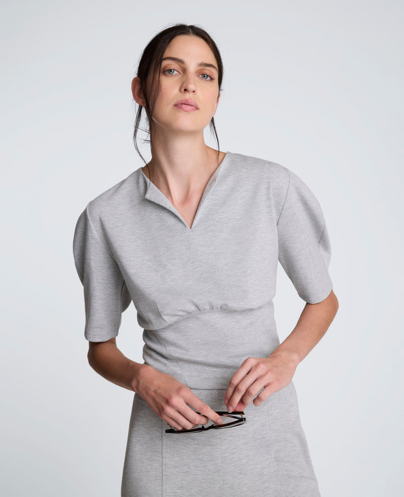 Kenneth Cole - Scuba Knit Cropped Puff Sleeve Banded Hem Top WOMENS KNITS for Women