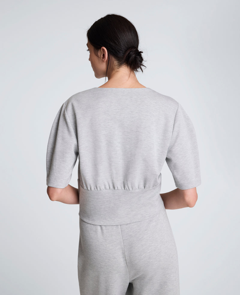 Kenneth Cole - Scuba Knit Cropped Puff Sleeve Banded Hem Top WOMENS KNITS for Women