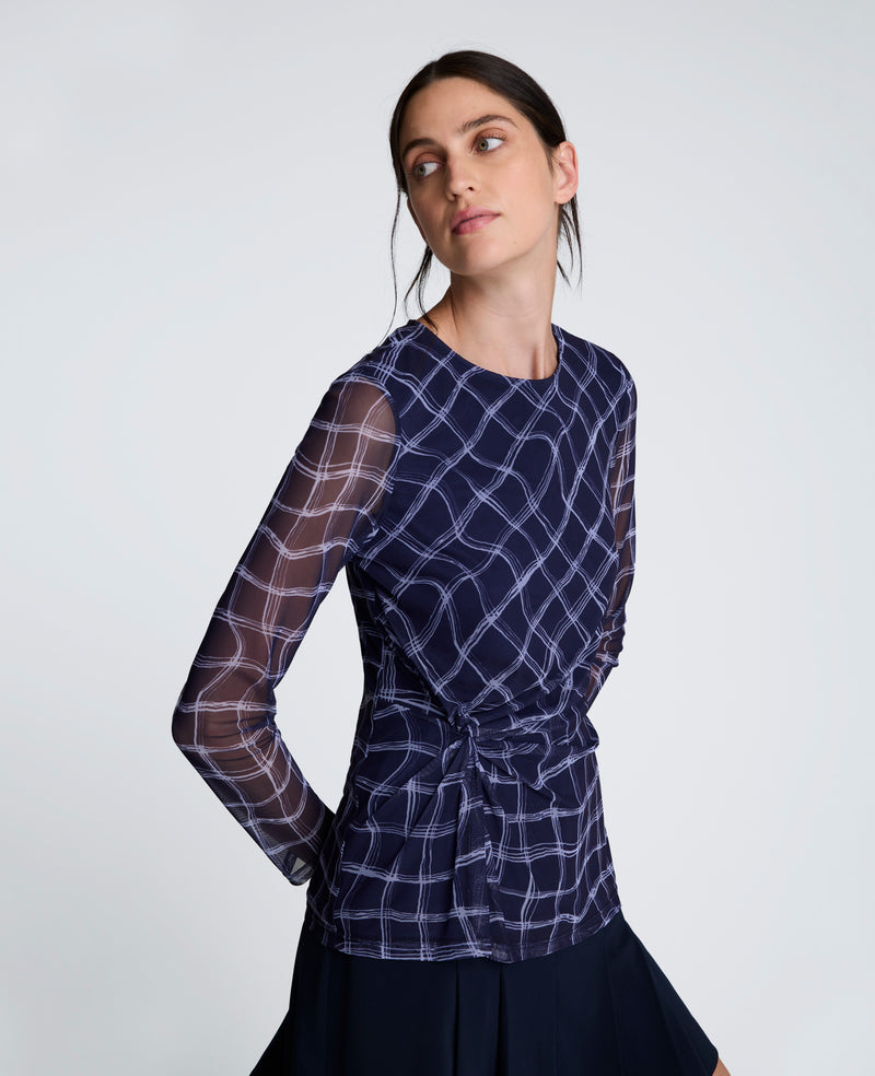 Kenneth Cole - Waist Knot Long Sleeve Mesh Knit Top WOMENS KNITS for Women