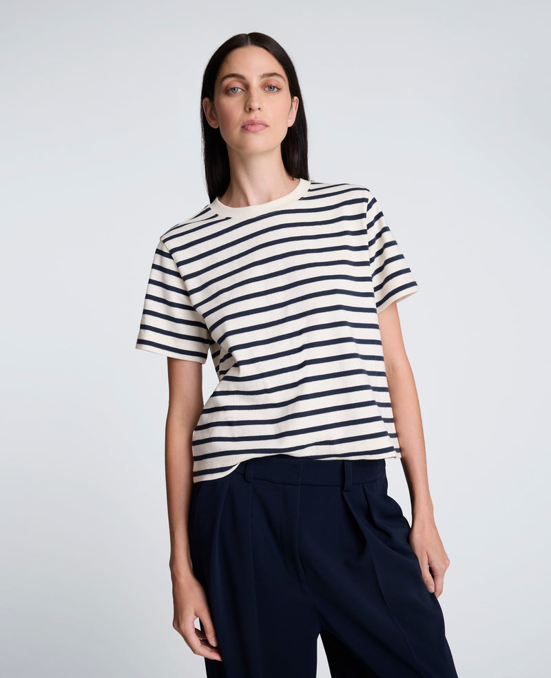 Kenneth Cole - Crewneck Stripe Cotton Tee WOMENS KNITS for Women