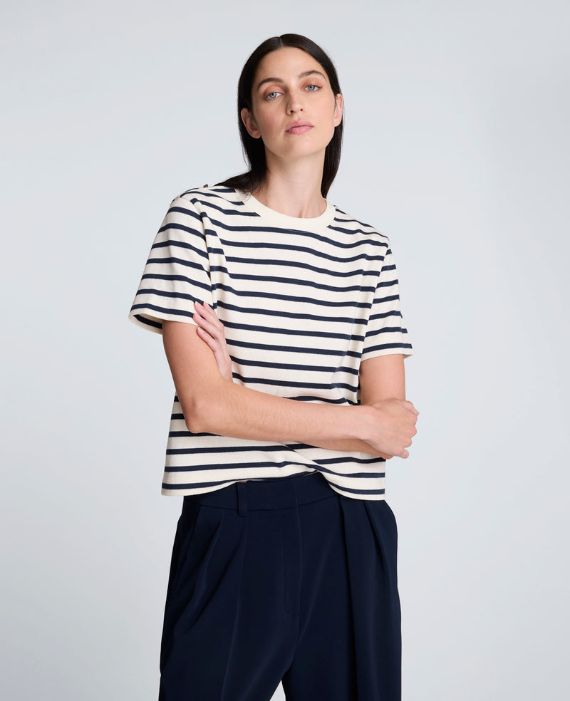 Kenneth Cole - Crewneck Stripe Cotton Tee WOMENS KNITS for Women