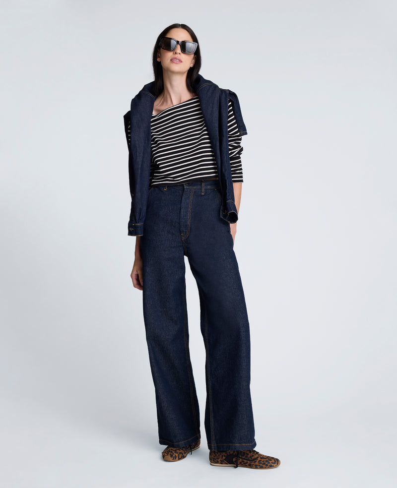 Kenneth Cole - Striped Cotton Cropped Boatneck Long Sleeve Tee WOMENS KNITS for Women