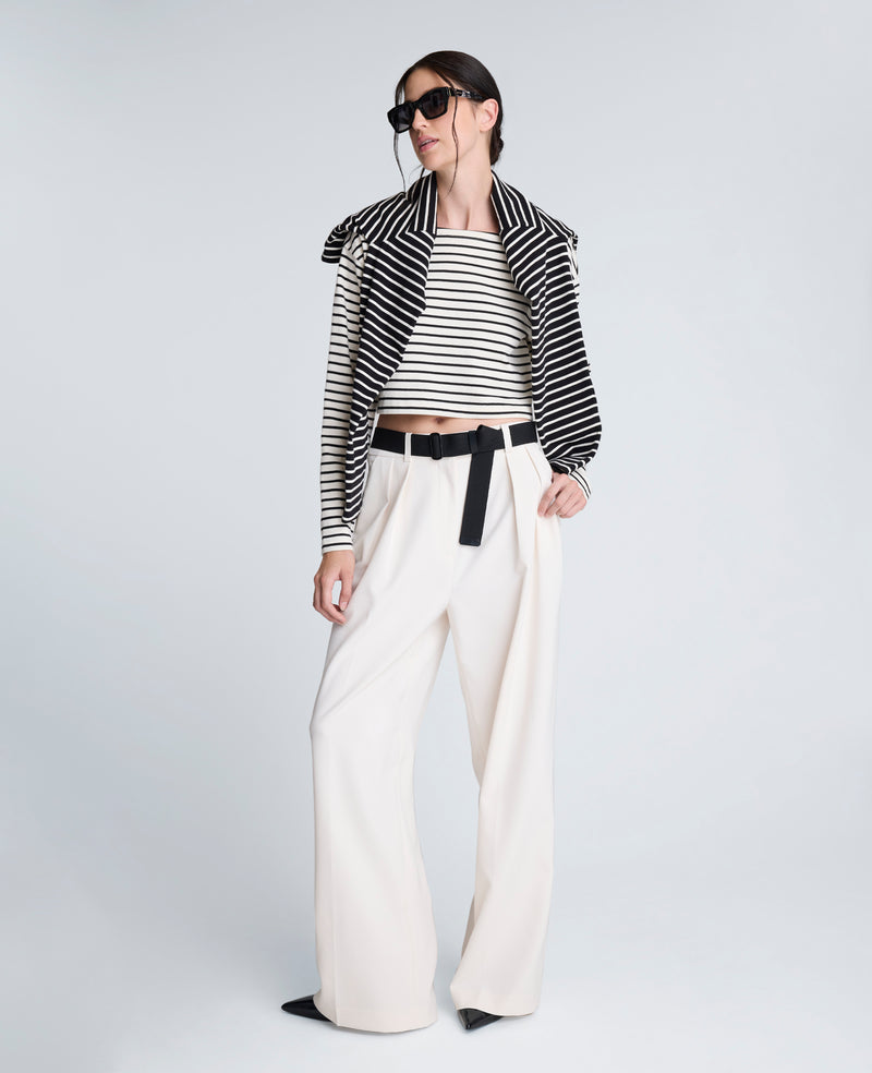 Kenneth Cole - Striped Cotton Cropped Boatneck Long Sleeve Tee WOMENS KNITS for Women