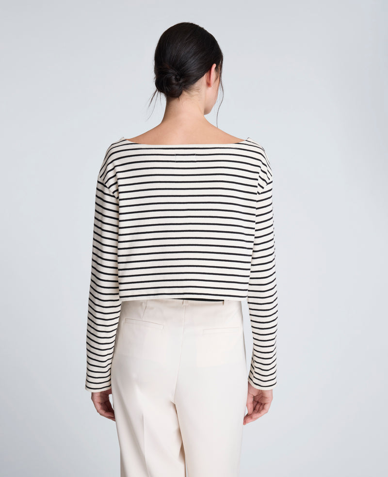 Kenneth Cole - Striped Cotton Cropped Boatneck Long Sleeve Tee WOMENS KNITS for Women