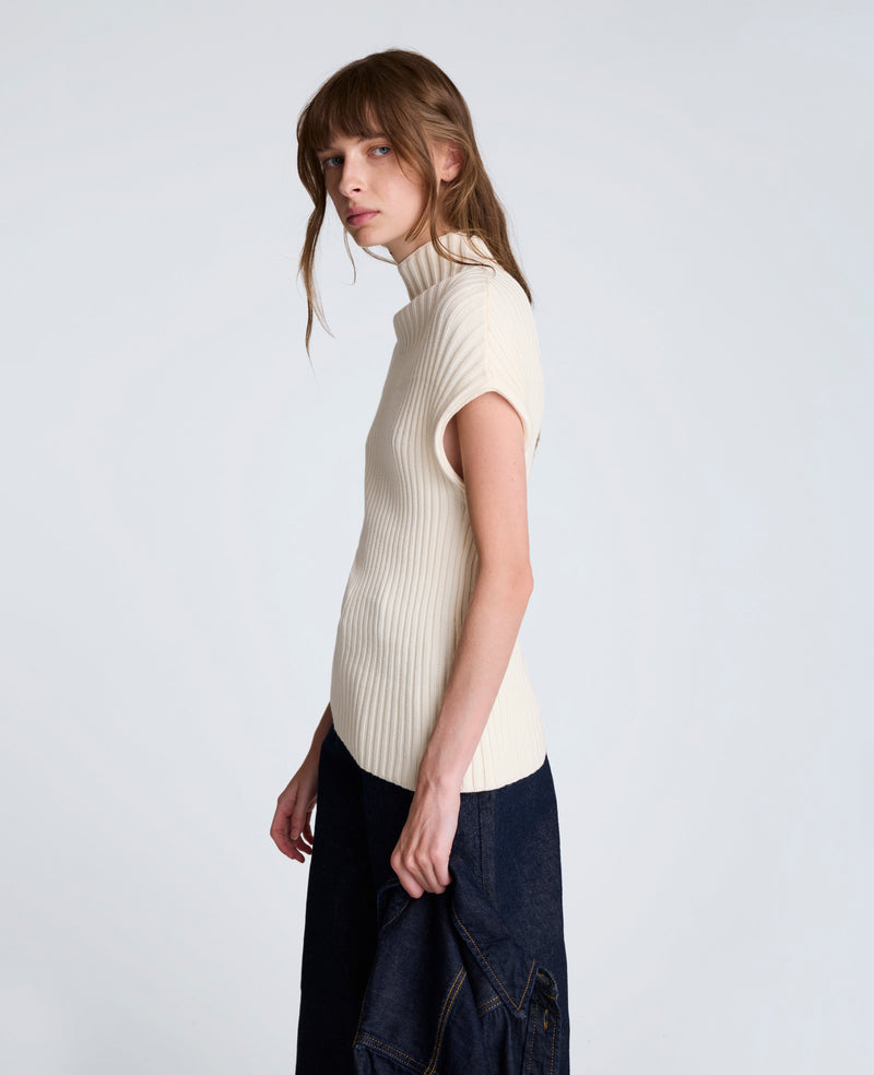 Kenneth Cole - Asymmetrical Ribbed Mock Neck Sweater WOMENS SWEATER for Women
