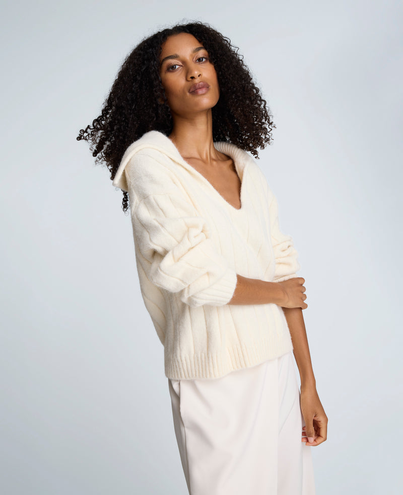 Kenneth Cole - V-Neck Wide Rib Polo Sweater WOMENS SWEATER for Women