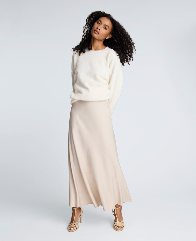 Textured Charmeuse Pull On Flared Maxi Skirt | Kenneth Cole