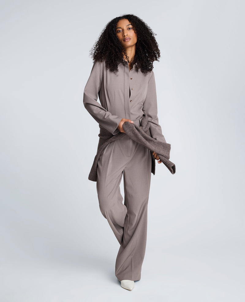 Kenneth Cole - Pinstripe High Rise Fly Front Double Pleated Wide Leg Pant WOMENS PANTS for Women