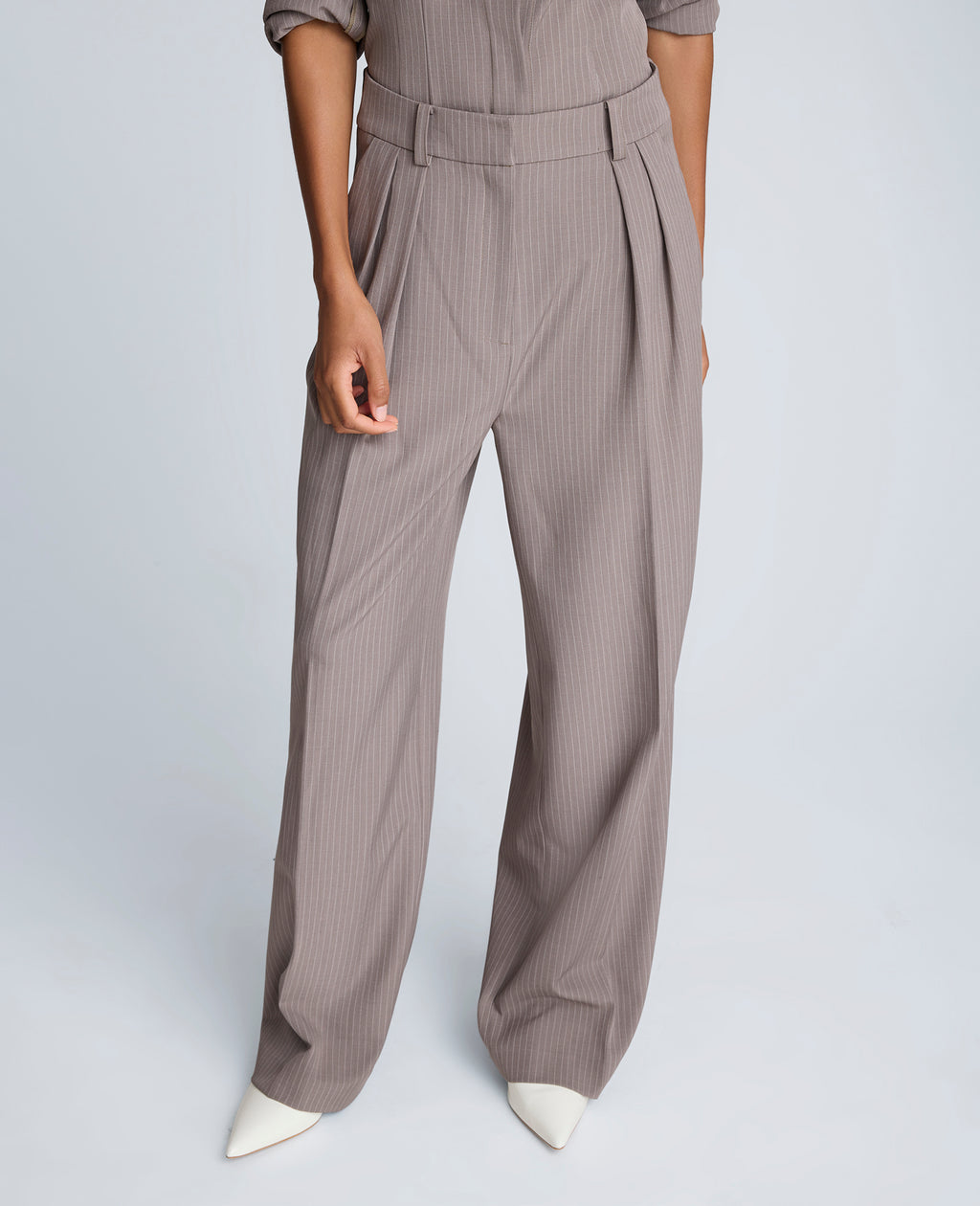 Kenneth Cole - Pinstripe High Rise Fly Front Double Pleated Wide Leg Pant WOMENS PANTS for Women 