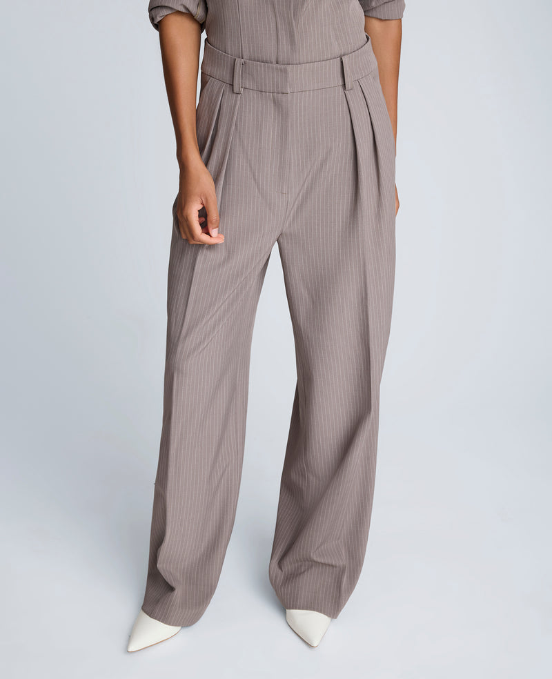 Kenneth Cole - Pinstripe High Rise Fly Front Double Pleated Wide Leg Pant WOMENS PANTS for Women