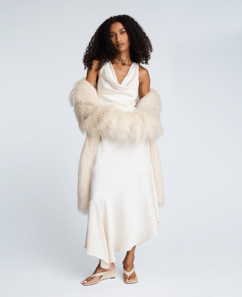 Kenneth Cole - Satin Asymmetric Hem Cowl Front Dress WOMENS DRESS for Women