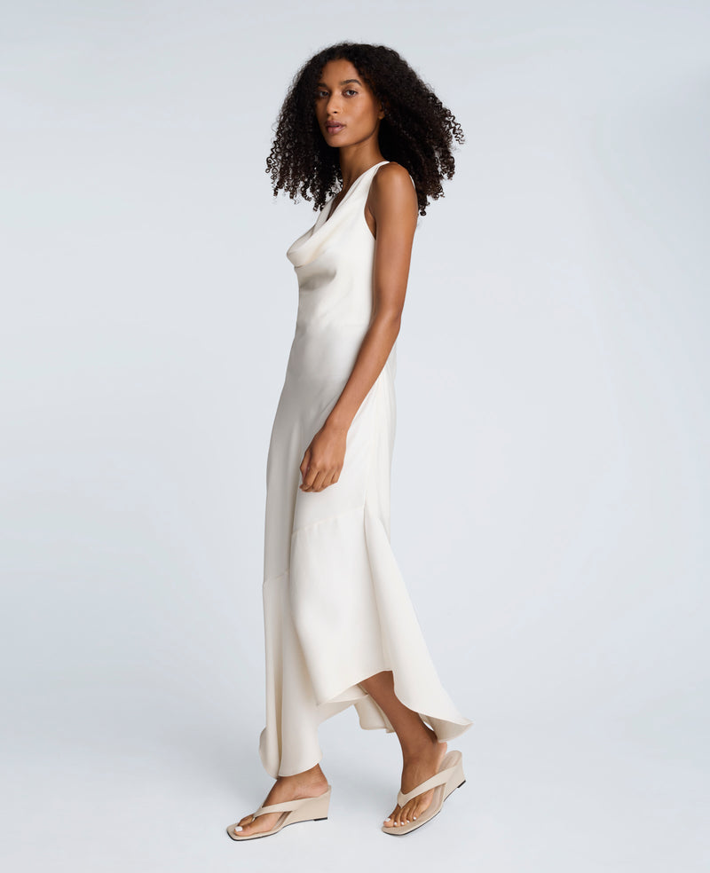 Kenneth Cole - Satin Asymmetric Hem Cowl Front Dress WOMENS DRESS for Women