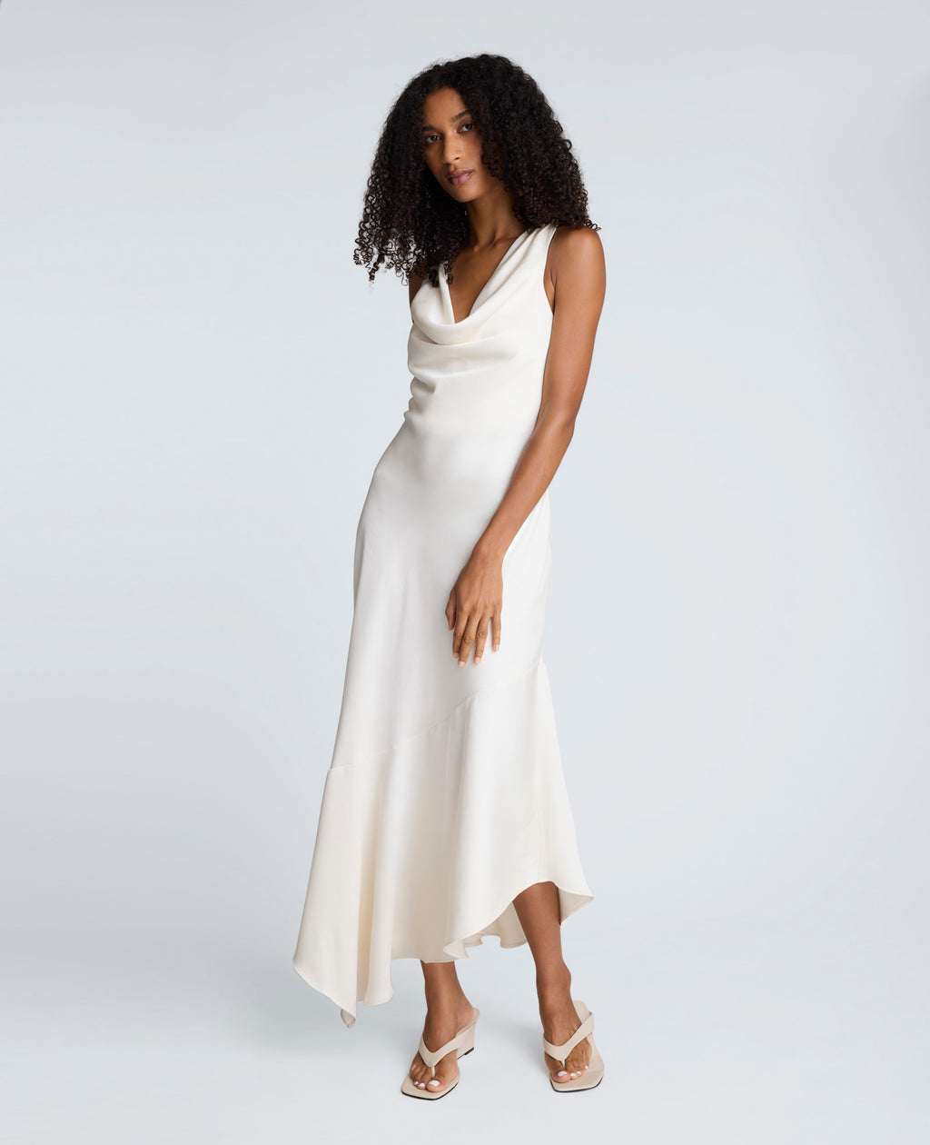 Kenneth Cole - Satin Asymmetric Hem Cowl Front Dress WOMENS DRESS for Women 