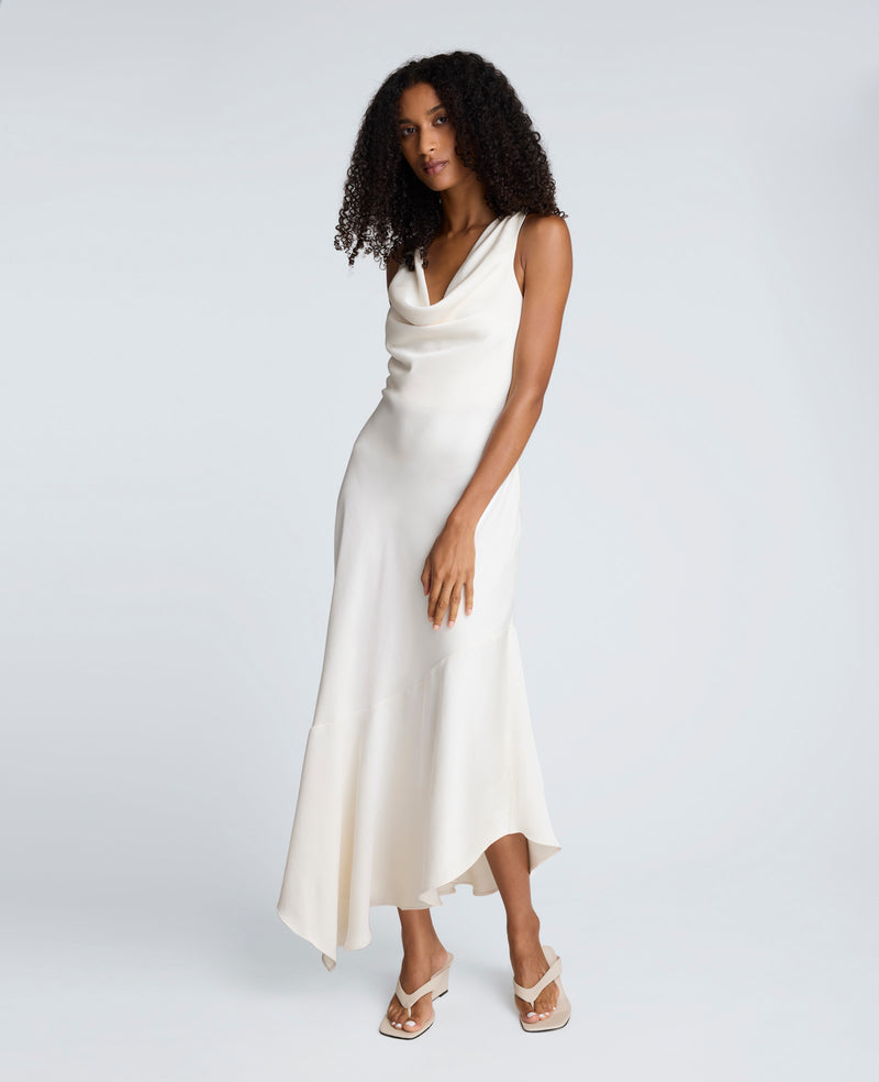 Kenneth Cole - Satin Asymmetric Hem Cowl Front Dress WOMENS DRESS for Women