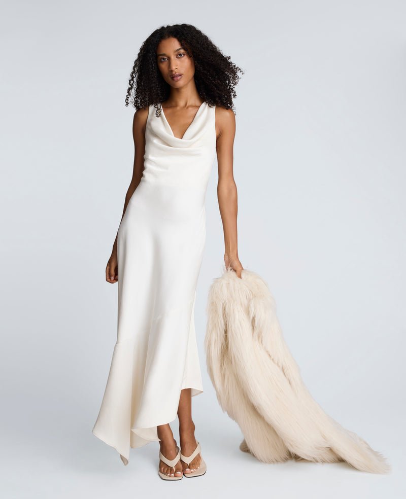 Kenneth Cole - Satin Asymmetric Hem Cowl Front Dress WOMENS DRESS for Women