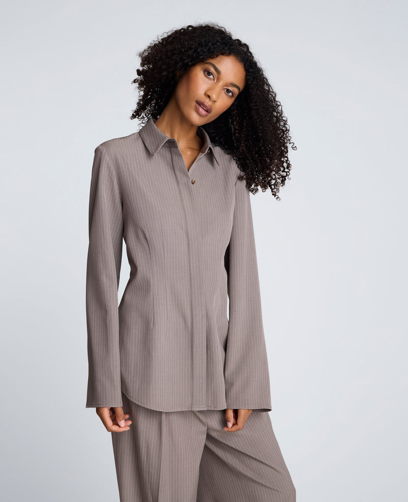 Kenneth Cole - Pinstripe Fitted Blouse with Straight Sleeves WOMENS TOPS for Women