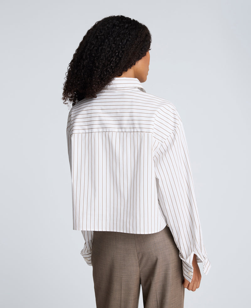 Kenneth Cole - Striped Cotton Poplin Button Front Cropped Shirt WOMENS TOPS for Women