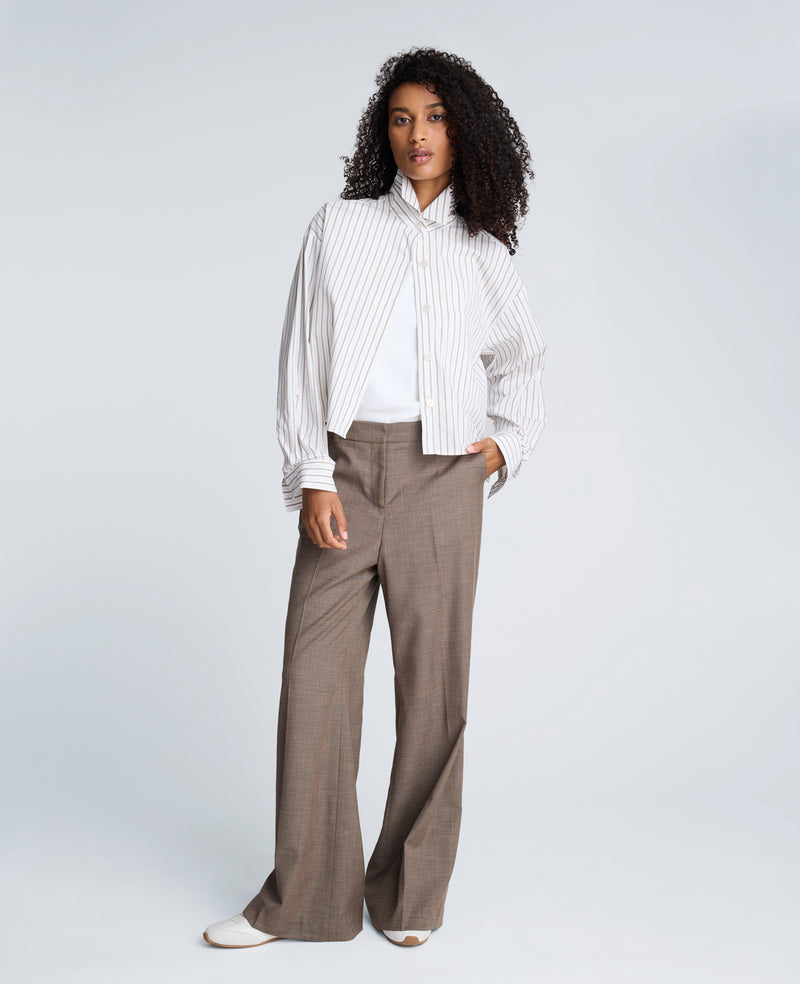 Kenneth Cole - Striped Cotton Poplin Button Front Cropped Shirt WOMENS TOPS for Women