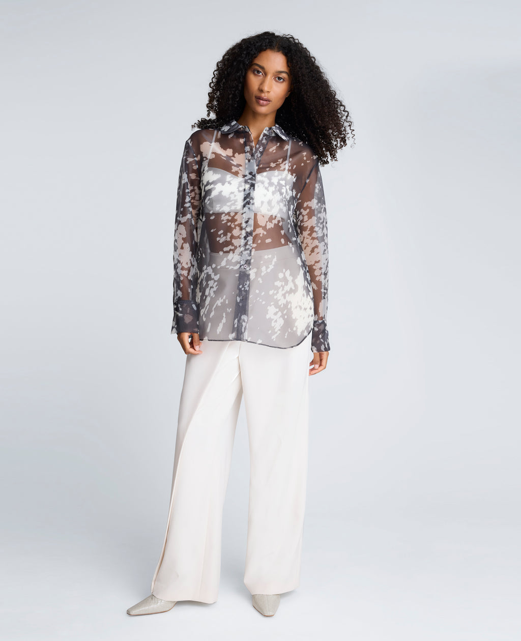 Kenneth Cole - Printed Organza Oversized Button Front Shirt WOMENS TOPS for Women 