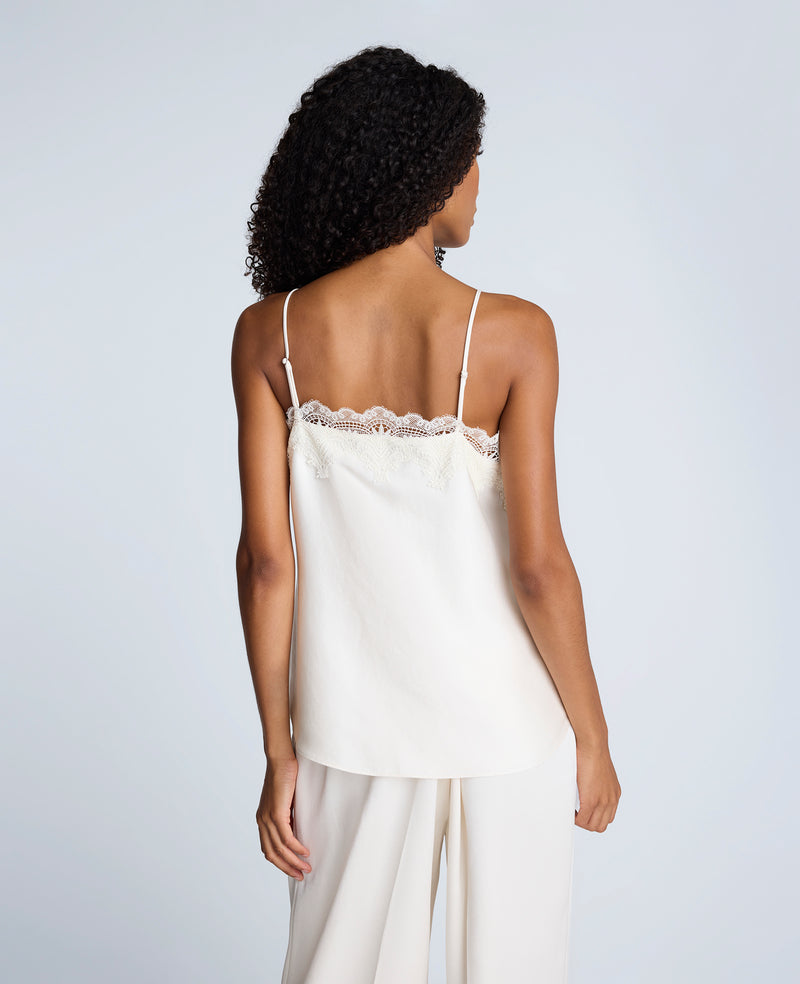 Shop Lace Trim Satin Cami in Oyster | Kenneth Cole