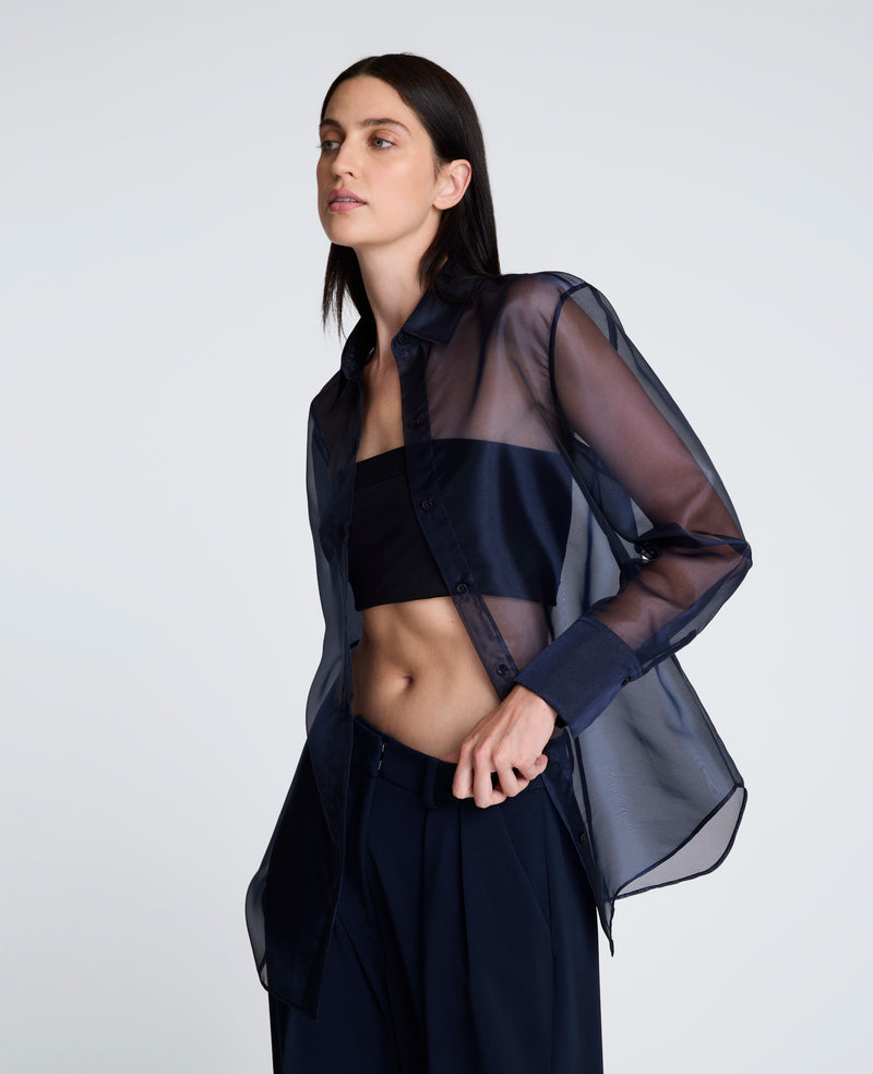 Kenneth Cole - Sheer Organza Oversized Button Front Shirt WOMENS TOPS for Women
