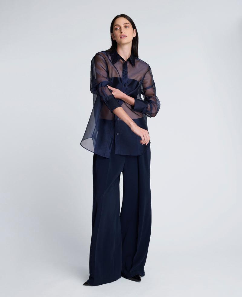 Kenneth Cole - Sheer Organza Oversized Button Front Shirt WOMENS TOPS for Women